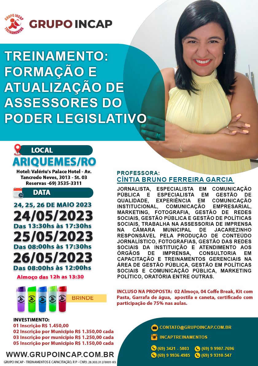 TREINAMENTO: FORMAÇÃO E ATUALIZAÇÃO DE ASSESSORES DO PODER LEGISLATIVO